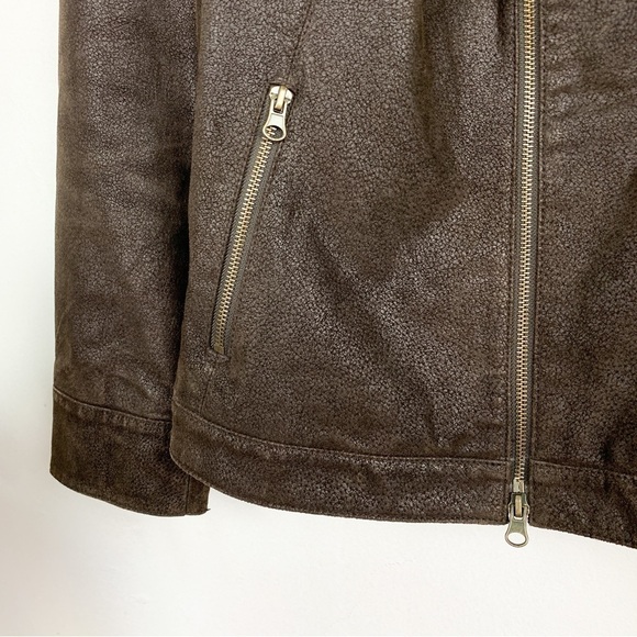 Genuine Leather Brown Moto Style Zip Up Mock Neck Jacket Sz M - Picture 9 of 9